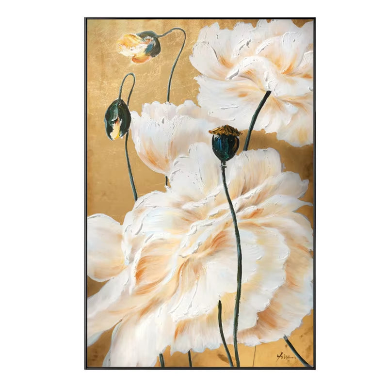 Luxury Peonies and Poppies Floral Art Print Set (Gold Embellishments & Raised Petals)