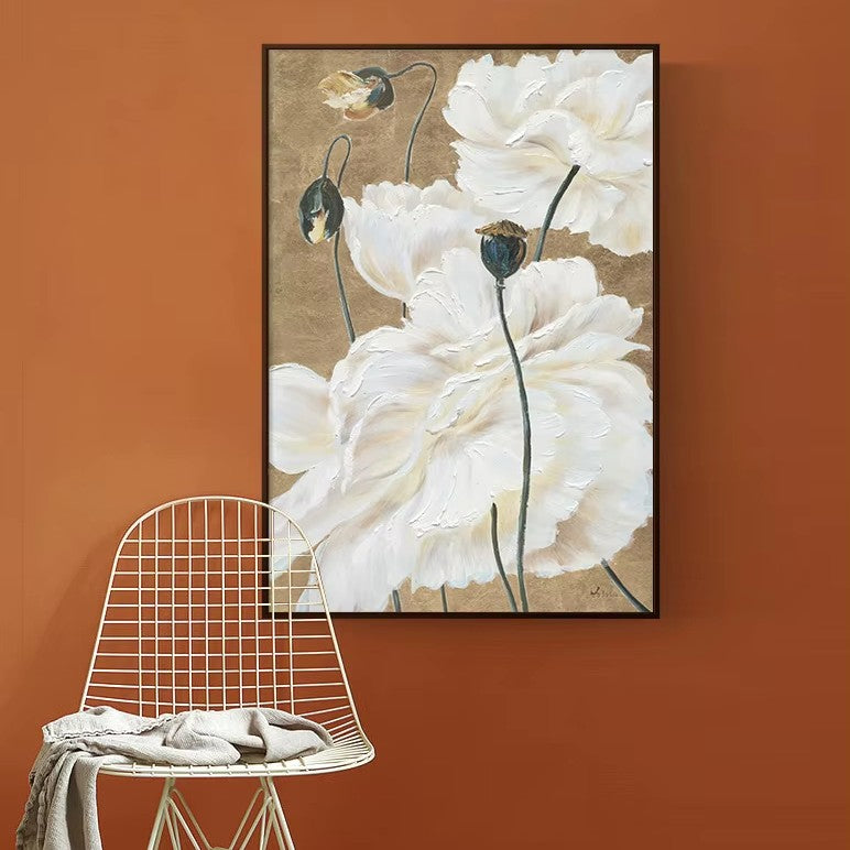Luxury Peonies and Poppies Floral Art Print Set (Gold Embellishments & Raised Petals)